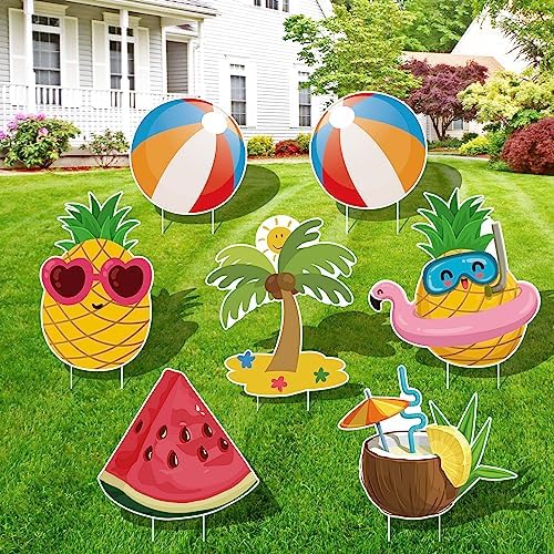 Summer Balls Plastic Yard Signs 7 Pcs with Stakes Outdoor Lawn by AroscheBanners