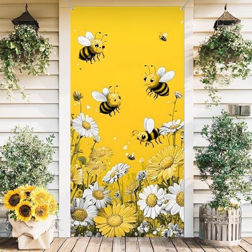 Front Door Covers Decorative, Spring Flower Design Door Curtain 70.8 x 35.4 Inch for Porch Outdoor Indoor Home Decor (Colorful-233) by AOHMPT