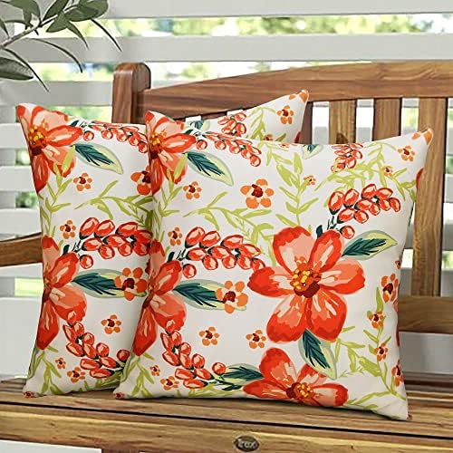 Pyonic Outdoor Pillows Covers Pack of 2 Spring Floral Waterproof Throw Pillow Covers 18X18 inch Outdoor Pillows for Patio Furniture Garden Square Outside Waterproof Pillow by PyonicThrowPillowCovers