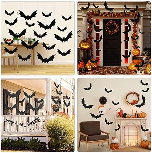 (18 Pcs) Hanging Bats Halloween Decoration Outside, Large Flying Plastic Bats Outdoor Decor, 3 Different Sizes with Cute Eye Stickers for Hanging in The Tree, Porch, Yard, Lawn, Indoor - Image 5