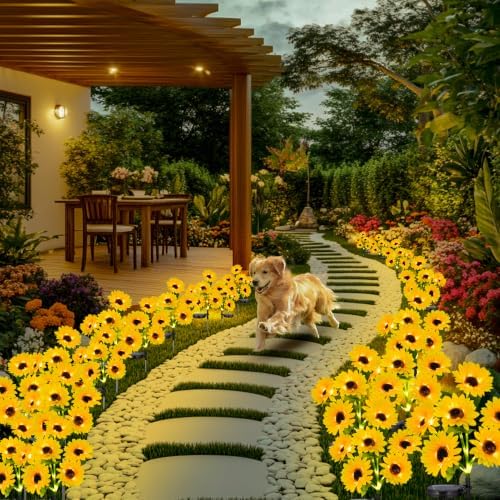 Sunflower Solar Lights Outdoor, Garden Decor, 4 Pack - Image 7