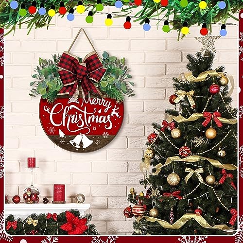 Boao Christmas Door Decorations Wooden Merry Christmas Front Door Sign - Image 5