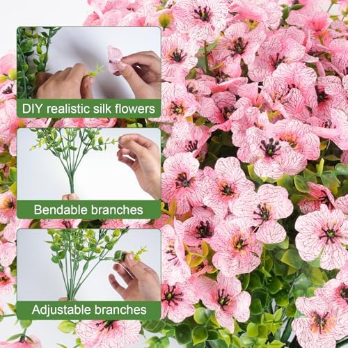 24 Bundles Artificial Flowers for Outdoor Realistic Faux Flower Spring Summer Garden Home Decoration, Hanging Daisy with Eucalyptus Leaves Fake Plants Greenery Balcony Porch Patio Front Door Decor - Image 3