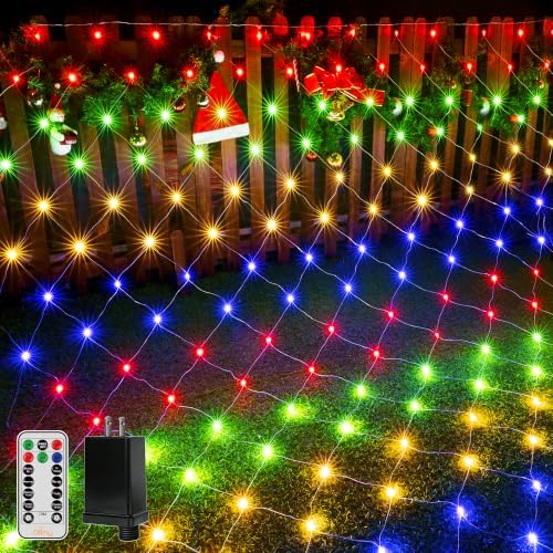 Ollny Net Lights Outdoor Mesh Light 10x7ft, 210LED Connectable Christmas Net Lights with 8 Modes, IP67 Waterproof Bush Light for Tree Wall Ceiling Outside Decorations, Multicolor by Ollny