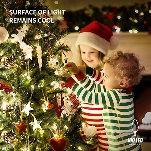 WATERGLIDE C6 Christmas Lights, 33ft 100 LED Faceted String Lights Green Wire Fairy Lights with 29V Safe Adaptor, 8 Lighting Mode, Waterproof for Indoor Outdoor Patio Xmas Tree Party Decor, Warm White - Image 5