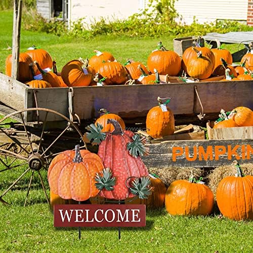 YEAHOME Fall Decorations for Home Outdoor, 22" Decorative Garden Stakes with 2 Pack Pumpkin Welcome Sign Fall Decor, Metal Yard Sign for Outside Garden Yard Lawn Patio Backyard Porch Decorations - Image 6