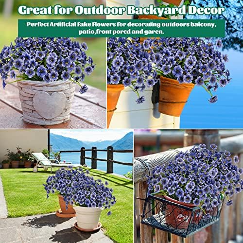 24 Pcs Artificial Flowers for Outdoor, Plastic Fake Flowers Decor, Blue - Image 5