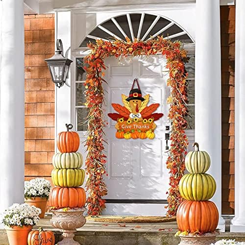 Thanksgiving Turkey Door Sign Decor, Wooden Wreath for Front Door Hanger, Yard Farmhouse Home Gobble Sign Give Thanks, Rustic Autumn Harvest Sunflowers Pumpkins Thanksgiving Party Decorations - Image 3