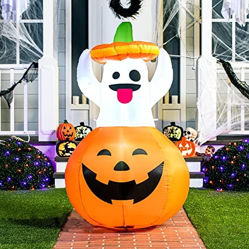 Joiedomi 5 FT Halloween Inflatable Ghost Outdoor Decorations, Blow Up Yard Decorations in Pumpkin, Blow Up Ghost Inflatable with LEDs for Cute Halloween Decor - Image 4