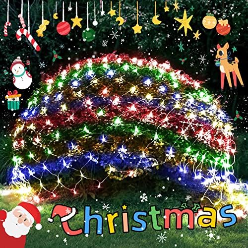 JMEXSUSS 200 LED Christmas Net Lights Plug in, 8 Modes 9.8ft x 6.6ft Net Lights Outdoor Mesh Light, Waterproof Bush Light for Outside Garden Lawn Yard (Multicolor) by JMEXSUSS