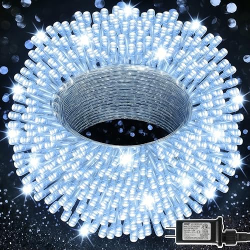 LJLNION 300 LED String Lights Outdoor Indoor, Extra Long 98.5FT Super Bright Christmas Lights, 8 Lighting Modes, Plug in Waterproof Fairy Lights for Holiday Wedding Party Bedroom Decorations ( White) by LJLNION