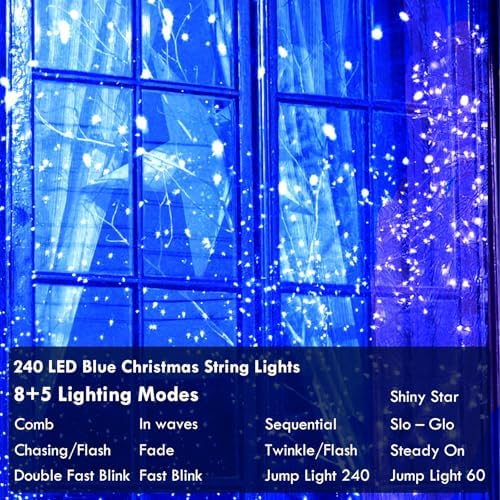 88FT 240LED Extra-Long Connectable String Lights Indoor Outdoor Clear Wire, Blue Christmas String Lights, Plug in Twinkle Fairy Light with Timer for Wedding Patio Tree Yard Christmas Decorations - Image 4