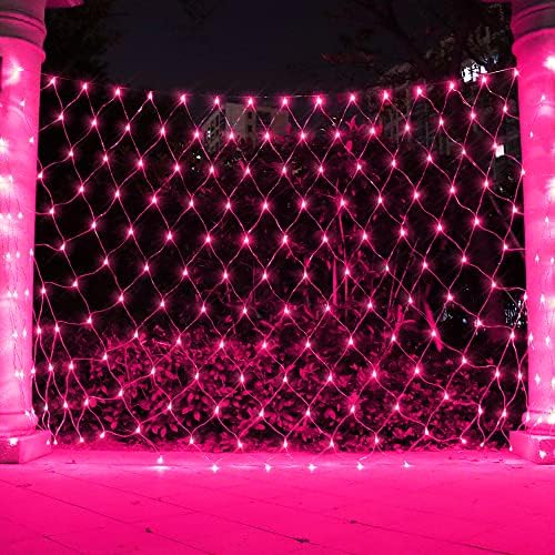 Pink Net Light Valentine’s Day Decor Mesh Lights, 240LED Timer Tree Warp Fairy Lights Outdoor Hanging String Light for Home, Bedroom, Garden, Walkway, Bushes, Christmas Decor-9.8ft x 6.6ft(Pink) by Vicila