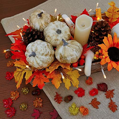 7 Pcs Assorted Sizes Fall Artificial Pumpkins Harvest Pumpkins Faux Foam Pumpkins for Fall Autumn Season Halloween Thanksgiving Harvest Holiday Season Festive Tabletop Decoration (Gold Brush White) - Image 4