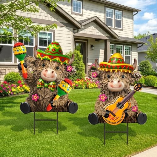 Amyhill 2 Pcs Cinco De Mayo Highland Cow Garden Stakes, Mexican Fiesta Metal Outdoor Decor, Western Cowboy Welcome Yard Signs for Patio, Lawn, Walkway, Garden, Cinco De Mayo Party Decorations - Image 6