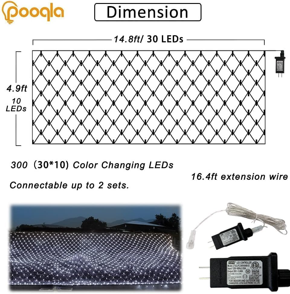 Pooqla Cool White Net Lights, 15x 5ft Christmas Lights Outdoor Clear Wire - Image 4