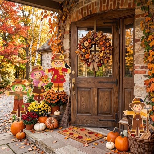 Thyle 12 Pcs 13.4'' Fall Scarecrow Yard Sign Outdoor Decoration with Stake - Image 6