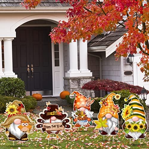 TREWAVE Fall Thanksgiving Yard Signs Decoration 8 Pcs Gnomes Yard Stakes - Image 7