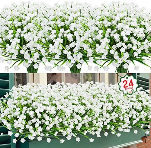 Ouddy Decor 24 Bundles Artificial Flowers for Outdoors Decorations, White by OuddyDecor