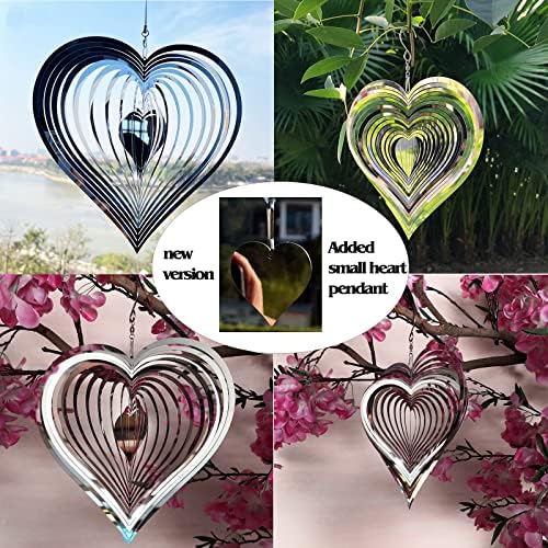 DJUAN Stainless Steel Reflective Wind Spinners Outdoor Garden Decor,Sparkly Wind Spinner Bird Devices Deterrent to Scare Birds Away from Yard Patio Farm,Metal Heart Wind Spinners Gifts for Mom, Women - Image 5