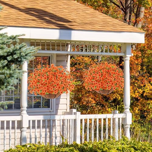AGIRL Fall Artificial Hanging Flowers with Baskets for Outdoors(Orange) - Image 6