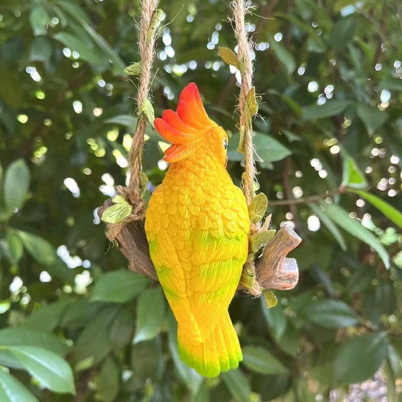 Resin Parrot Hanging Tropical Decor Outdoor Porch Tree Tiki Bar Decorations Outdoor Hanging Bird Sculpture for Christmas Tree Plant Patio Lawn Yard Porch Balconies Decor (Yellow) - Image 6