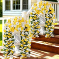 Artificial Hanging Flowers for Outdoors, 4 PCS 544 Blooms UV Resistant Morning Glory Faux Silk Vines, No-Odor Realistic Fake Plants for Garden Planter Porch Patio Decoration, Yellow White by JulakoOnline