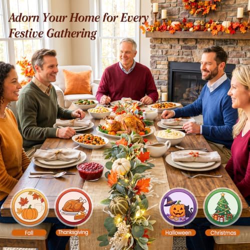 Lewondr 6ft Fall Garland with Lights for Mantel, 20 LED, Autumn Pumpkins - Image 6