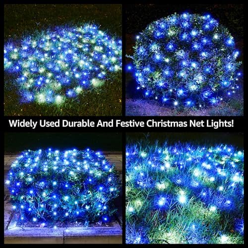 Led Christmas Net Lights Outdoor Christmas Decorations 200 Led 9Ftx6Ft Connectable Waterptoof Mesh Net Lights for Trees Bushes Wedding Garden Outdoor Christmas Decorations(bluewhite) - Image 5