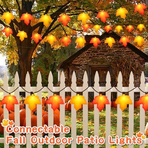 Fall Decor Maple Leaf Lights, 8.5Ft Fall String Lights Plug In with 10 LED Orange & Yellow Maple Leaf Light, Fall Leaves Light Indoor Outdoor for Home Fireplace Party Harvest Thanksgiving Decorations - Image 5