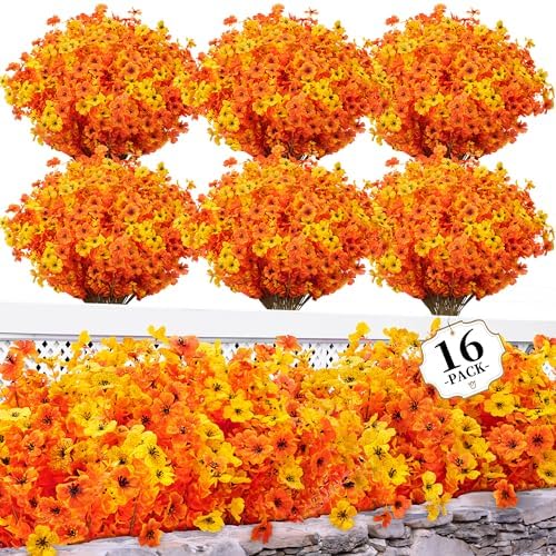 ColoPlay 16 Bundles Artificial Mums for Outdoors, Fake Flowers Fall Decor by ColoPlay