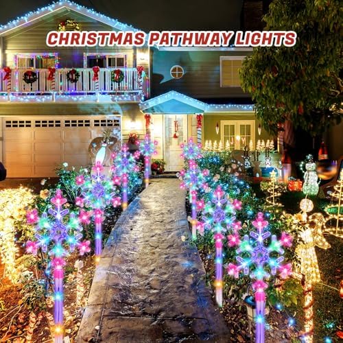 Retisee 10 Pack Snowflake Christmas Lights for Pathway Markers Lights Outdoor 27'' Peppermint Snowflake Pathway Decorations with Bows for Holiday Yard Lawn Walkway(Colorful) - Image 4