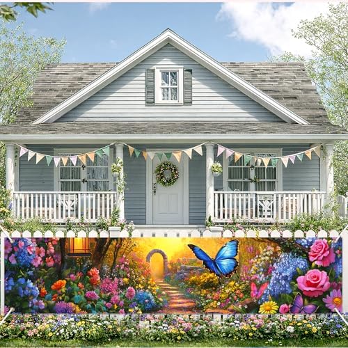 BlissYard Spring Fence Banner Floral Garden Decor 78 x 17 Inch - Image 5