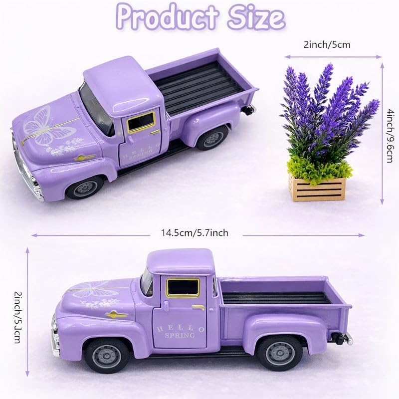 Purple Spring Truck Decor with Lavender Flowers, 5.7 Inch Metal Farm Pickup - Image 3