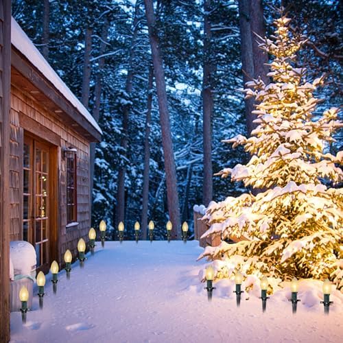 C9 Christmas Pathway String Lights, 38Ft Clear Pathway String Lights Outdoor with 25 Clear Bulbs and Stakes, Waterproof Walkway Lights for Outside Driveway Sidewalk Outdoor Christmas Decorations - Image 7