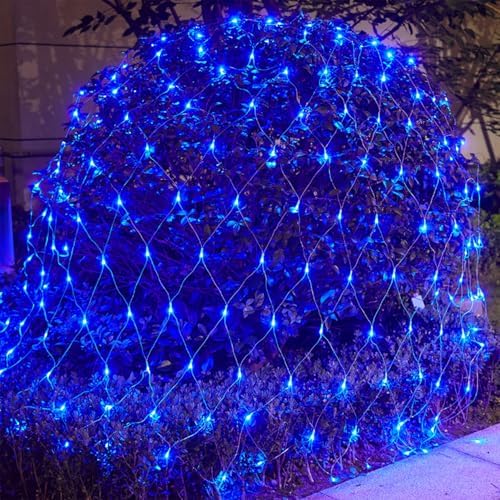 WATERGLIDE Outdoor Christmas Net Lights, 12FT x 5FT 360 LED Mesh String Light with 8 Lighting Modes, Connectable Waterproof Lights for Garden Tree Bushes, Holiday Wedding Party Decorations, Blue - Image 4