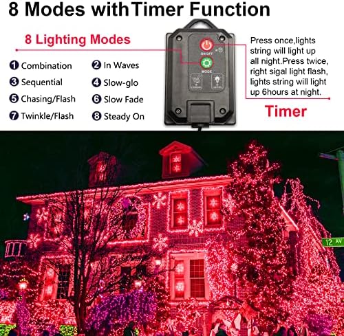 Solar Christmas Halloween String Lights, Red 200Led, Outdoor - Image 4