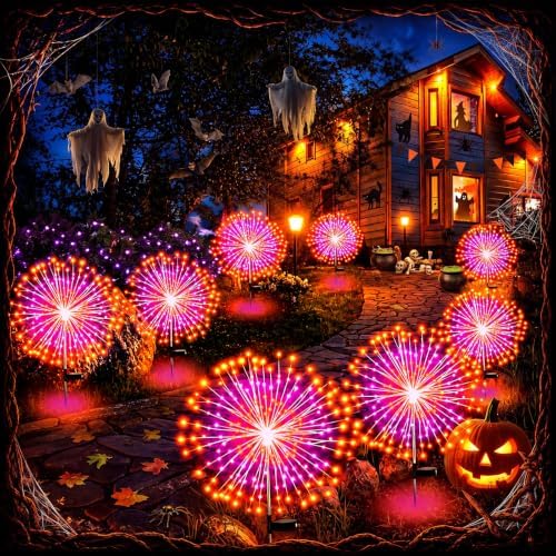 Tujoe 8 Pcs Halloween Solar Firework Stake Lights 180 LED 8 Modes - Image 6