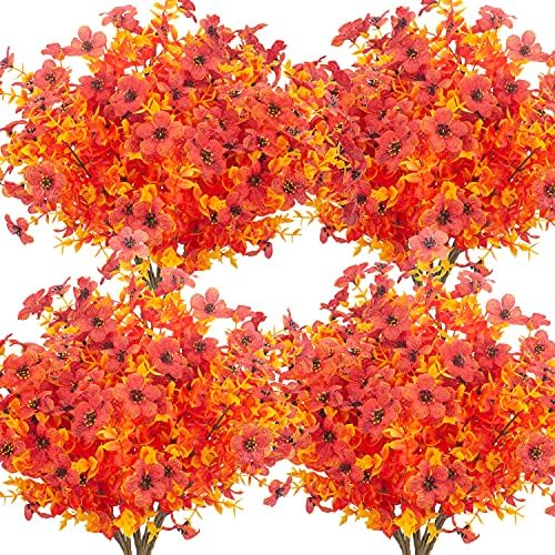 Grunyia 10 Bundles Artificial Fall Flowers Outdoor UV Resistant Fake Flowers No Fade Faux Plants Garden Porch Window Box Decorating by Grunyia