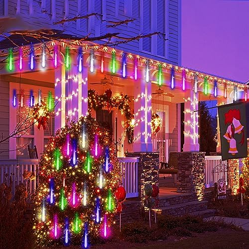 Multicolor Meteor Shower Lights for Xmas Yard Party Tree Decor, 24-Tube - Image 2