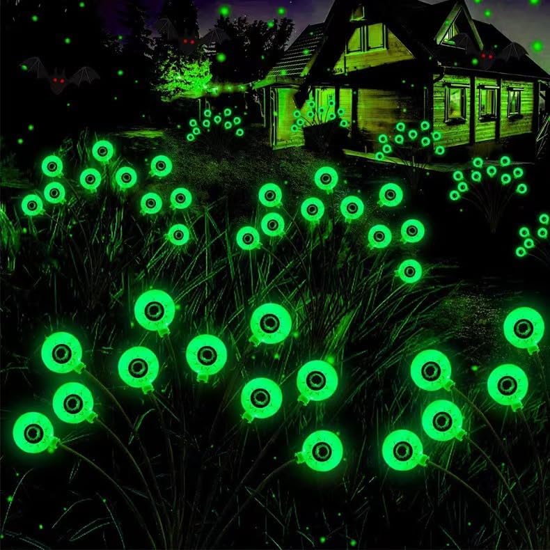 Halloween Outdoor Decorations, 2 Pack 16 LED Eyeball Solar Garden Lights, 8 Modes Scary Halloween Lights Waterproof for Yard Garden Lawn Pathway Party Decorations (Green) by colcutee