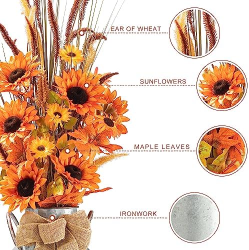 Glitzhome 2 Set Fall Sunflower Leaf Tree, Artificial Potted Porch Tree, Decorative Front Door Orange, 39.75''H - Image 5