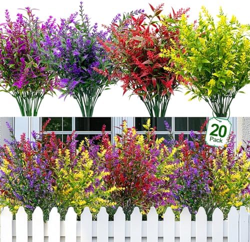 TURNMEON 20 Bundles Artificial Flowers for Outdoors UV Resistant No Fade by TURNMEON