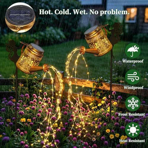 2 Pack Solar Watering Can Lights Outdoor Waterproof, Solar Garden Decorations with Fairy Cutouts, Magical Solar Lights for Yard Patio Lawn, Gardening Gifts for Mom Women - Image 2