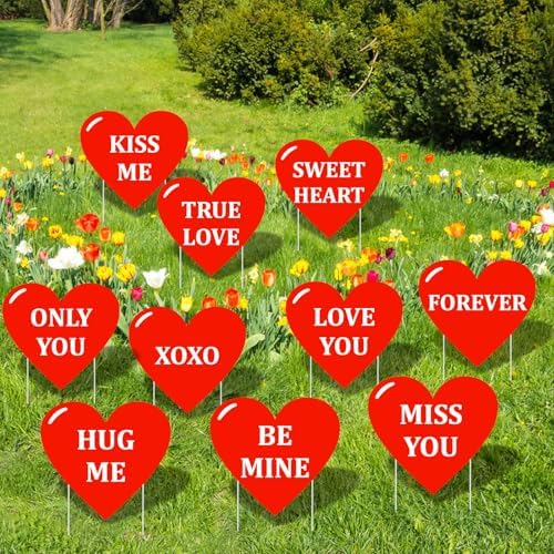 10-Piece Valentine Heart Yard Signs with Stakes Decorations – Assorted Red Heart Messages 12 Inches Large Outdoor Valentine Sweetheart Signs for Lawn, Garden, Driveway, and Romantic Party Décor - Image 6