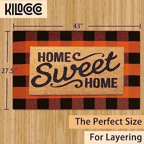 KILOCOCO Halloween Doormat 2.3'x3.6' Buffalo Plaid Orange and Black Rug - Image 2