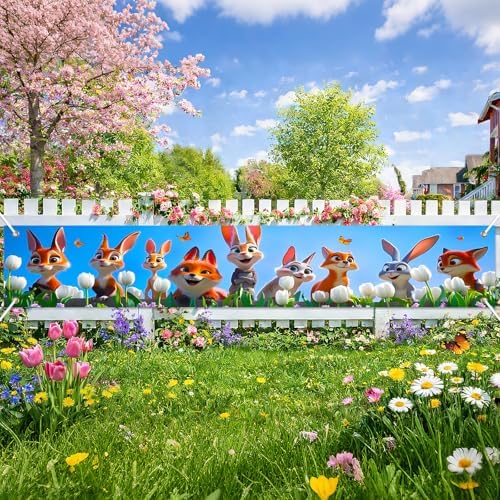 BlissYard Spring Cute Woodland Banner Garden Animals Decor 118 x 20 Inch - Image 6