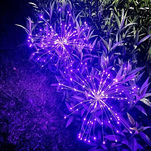 JJGoo Solar Firework Lights, 2 Pack 180 LEDs 2 Lighting Modes Solar Lights Outdoor Waterproof for Garden Patio Walkway Pathway Party Wedding Christmas Decorative - Purple - Image 2