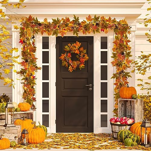 Artgar Fall Maple Leaf Garland, 9 Ft Fall Decor Garland with 30 Warm Lights - Image 5