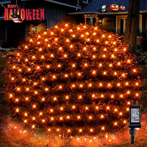 BlcTec Halloween Net Lights 360 LED 9.8ft x 6.6 Orange Halloween Lights with 8 Modes, Timer, Connectable, Waterproof & Dark Green Wire Design for Lawn, Porch, Shrub, Bushes Outdoor Holiday Decorations by BlcTec
